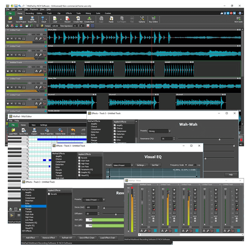 Mixpad recording music multitrack software mixer audio mixing mix nch studio instruments vst effects